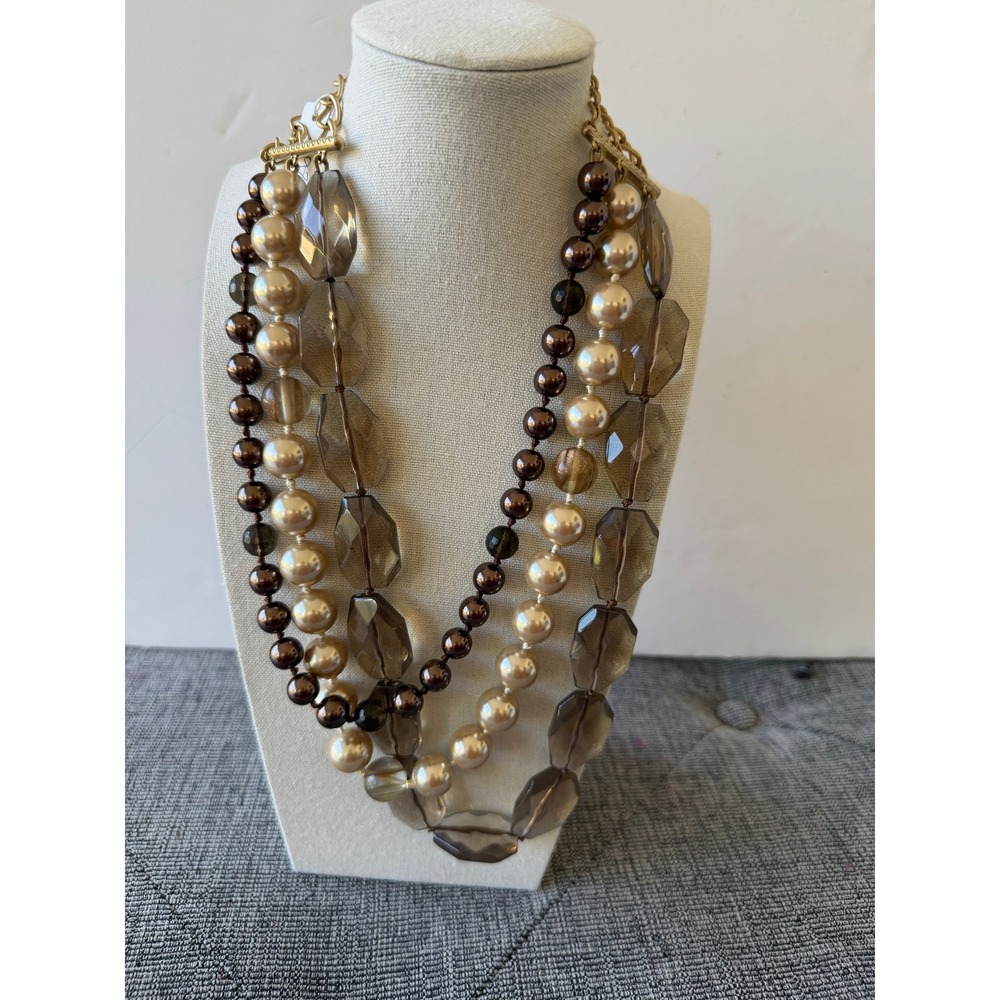 Della Triple Strand Necklace Smoke Brown Champagne Pearl Gold Tone N1002